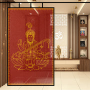 Saraswati print glass film on a pooja room window — Lolli & Omi